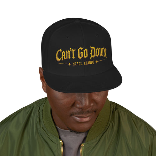 CAN’T GO DOWN Embroidered Snapback Cap – Nzaou Claude | Gothic Gold Streetwear