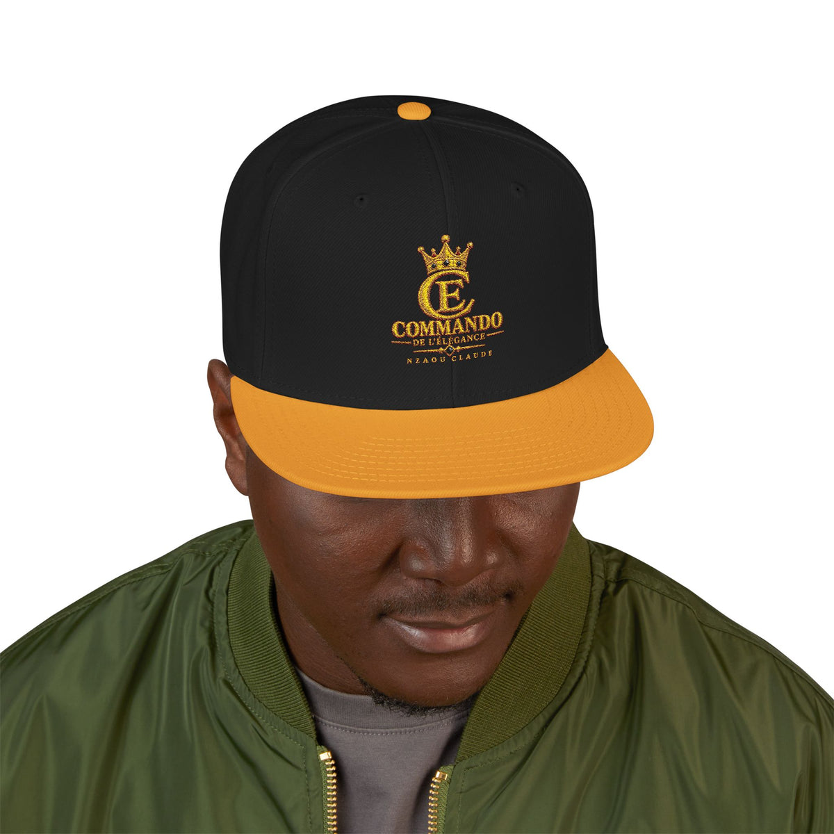 ELEGANCE COMMANDO — Embroidered Snapback Cap – Nzaou Claude | Premium Luxury Streetwear