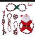 Six-piece Christmas rope dog toy set with Santa and festive rope toys