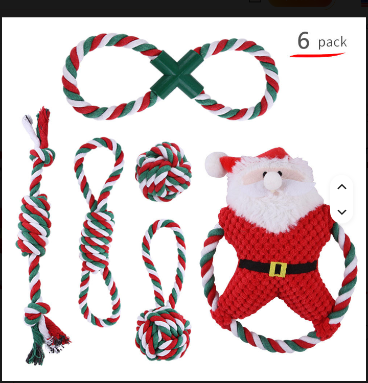 Six-piece Christmas rope dog toy set with Santa and festive rope toys