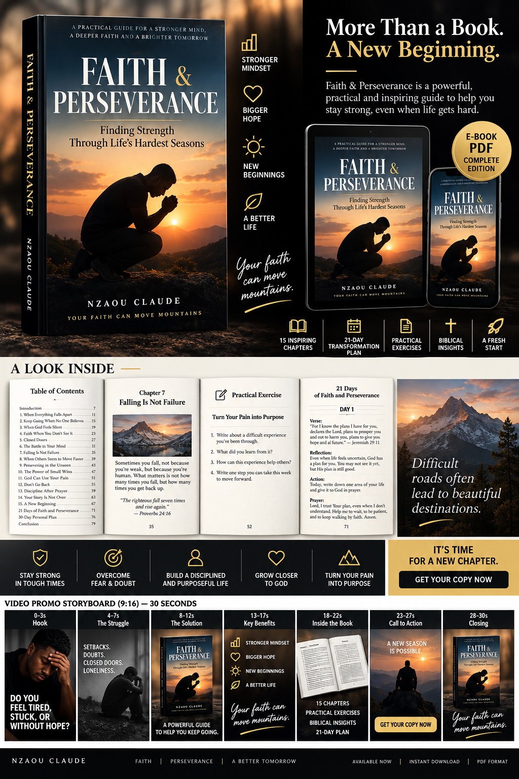 Faith & Perseverance ebook mockup and promotional preview by Nzaou Claude